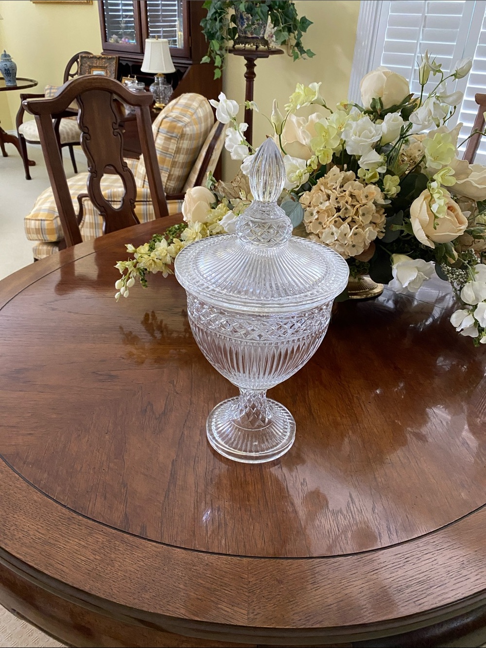 Crystal Covered Compote - Clear Glass Decorative Jar